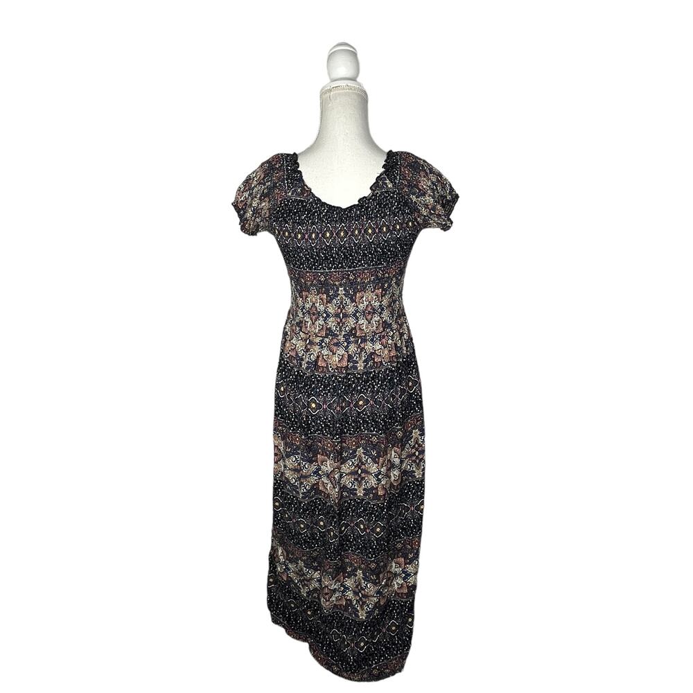 Soft Surroundings Smocked Macelo Maxi Dress Women’s Short Sleeve Blue Size Small